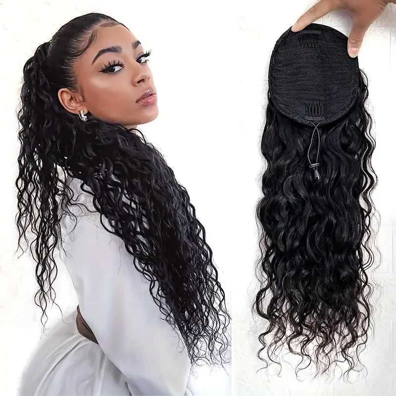 Water Wave Ponytail Human Hair Extensions 95-100g