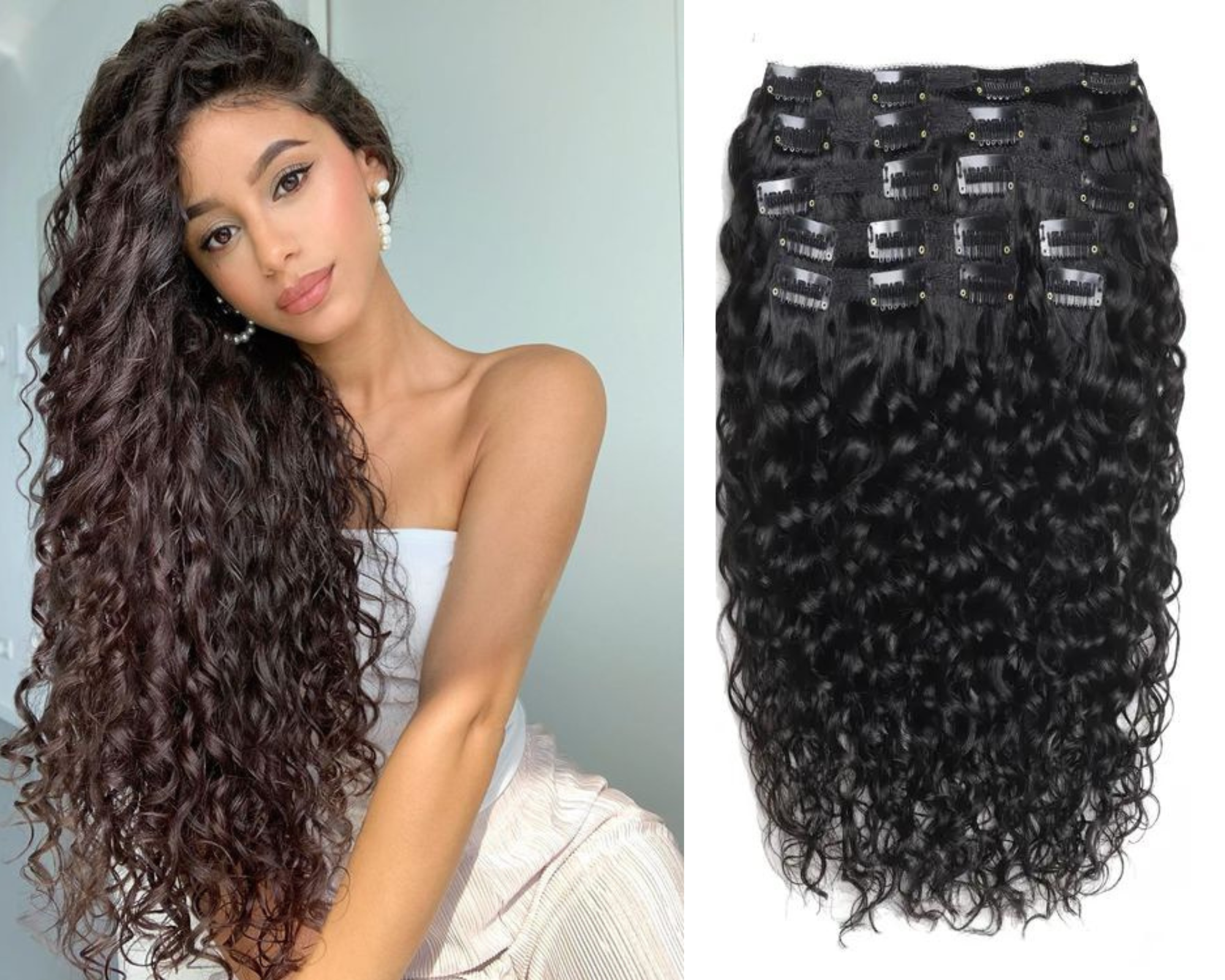 Water Wave Clip Human Hair Extensions 95-100g
